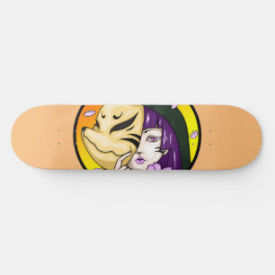 Kitsune Fox Mask Girl Mini Skateboard Bräda 18,5 Cm