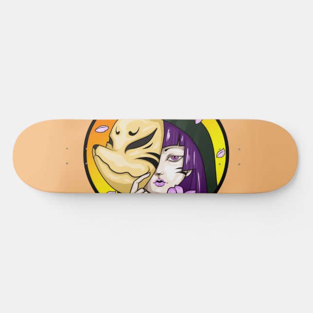 Kitsune Fox Mask Girl Mini Skateboard Bräda 18,5 Cm (Horz)
