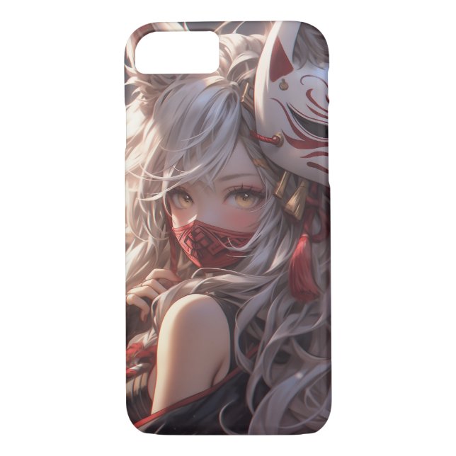 Kitsune Fox Mask Samurai Girl Japanska Case-Mate iPhone Skal (Baksida)