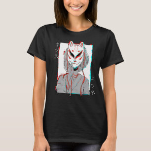 Kitsune Fox Mask Vaporwave Glitch Japan Stil T Shirt
