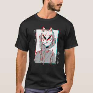Kitsune Fox Mask Vaporwave Glitch Japan Stil T Shirt