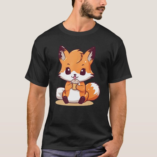 Kitsune Fox och Cupcoa Cute Design 1 T Shirt (Framsida)