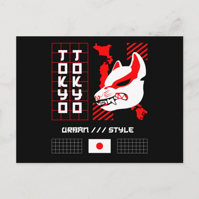 Kitsune Fox Tokyo City Vykort (Framsida)