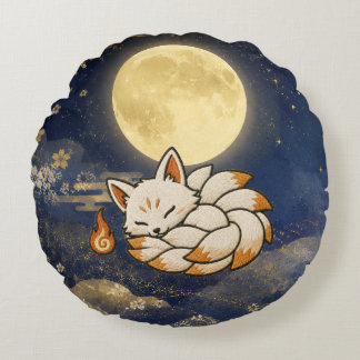 Kitsune Halloween Japanese Yokai Pillow Rund Kudde