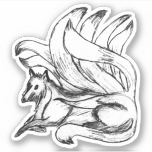Kitsune Japansk Fox Sketch Klistermärken