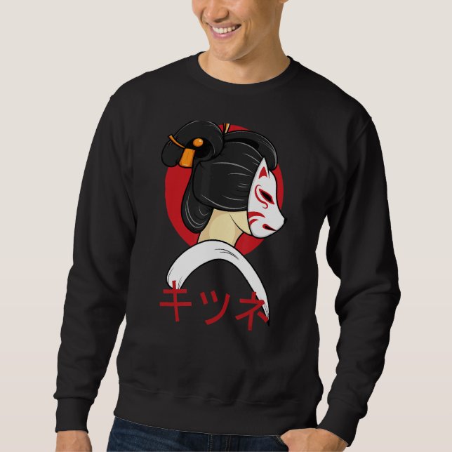 Kitsune Japansk Gaisha Stil Grunge Ledsen Mask Lång Ärmad Tröja (Framsida)