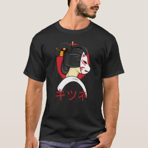 Kitsune Japansk Gaisha Stil Grunge Ledsen Mask T Shirt