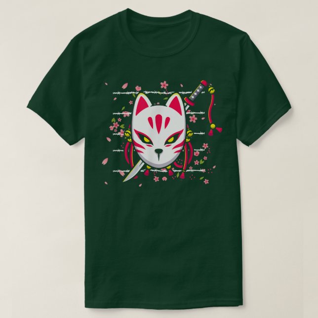 Kitsune Japansk kattmask Kulturfox Art Saga Ani T Shirt (Design framsida)
