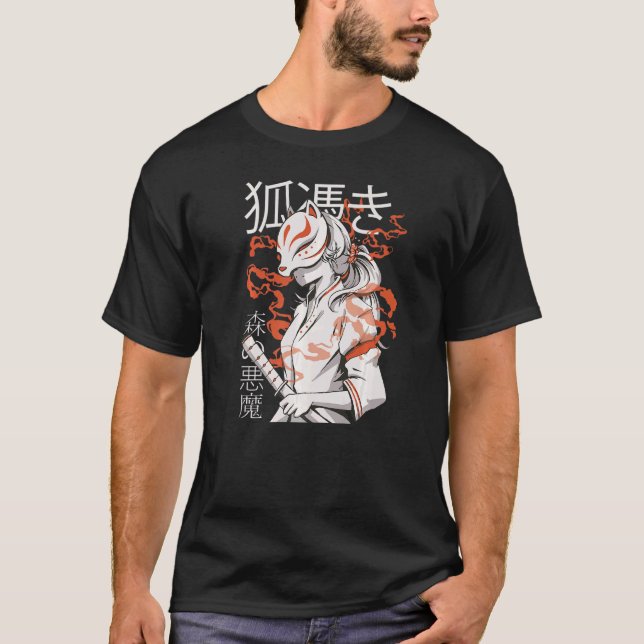 Kitsune Japanska Samurai Ninja 1 T Shirt (Framsida)