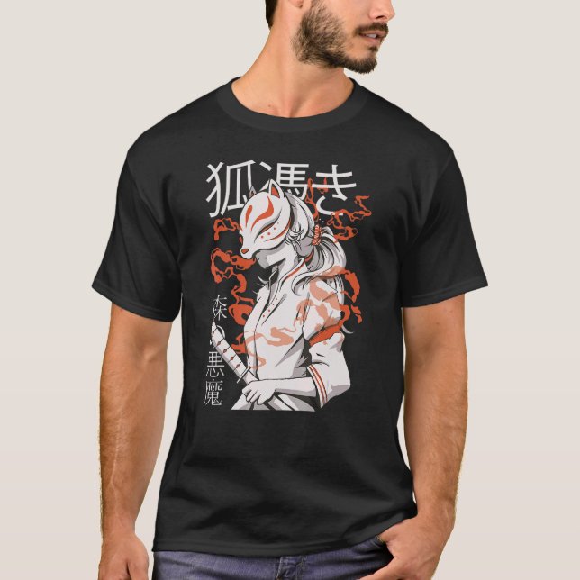 Kitsune Japanska Samurai Ninja 3 T Shirt (Framsida)