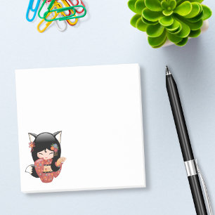 Kitsune Kokeshi docka - svart rävGeishaflicka Post-it Block