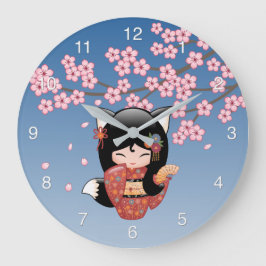 Kitsune Kokeshi Docka - Svart Rävgudinna Stor Klocka