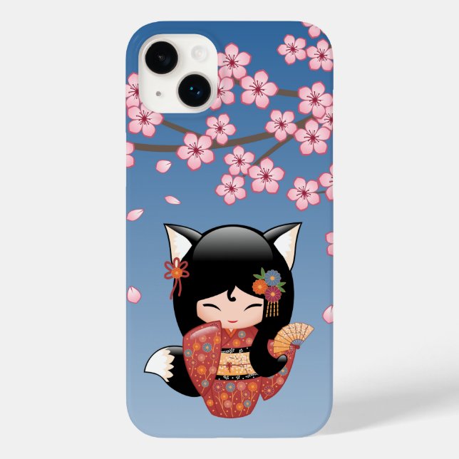 Kitsune Kokeshi Doll - Black Fox Geisha Girl (Baksida)