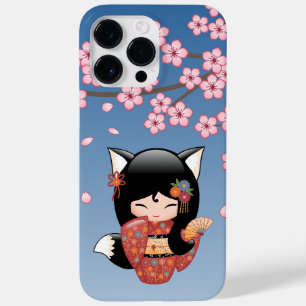 Kitsune Kokeshi Doll - Black Fox Geisha Girl