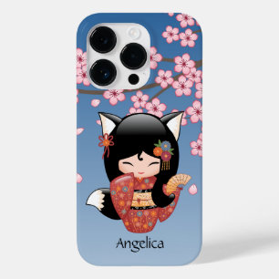 Kitsune Kokeshi Doll - Black Fox Geisha Girl