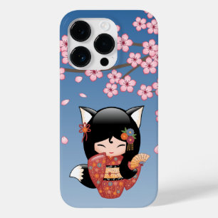Kitsune Kokeshi Doll - Black Fox Geisha Girl