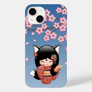 Kitsune Kokeshi Doll - Black Fox Geisha Girl