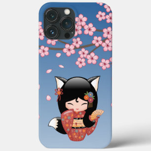 Kitsune Kokeshi Doll - Black Fox Geisha Girl