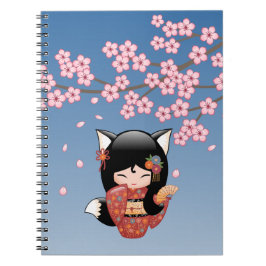 Kitsune Kokeshi Doll - Black Fox Geisha Girl Anteckningsbok