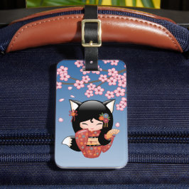 Kitsune Kokeshi Doll - Black Fox Geisha Girl Bagagebricka