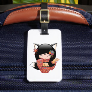 Kitsune Kokeshi Doll - Black Fox Geisha Girl Bagagebricka