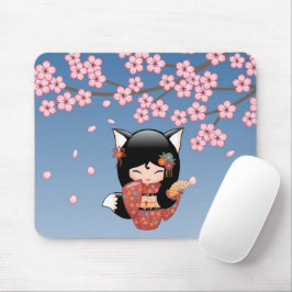 Kitsune Kokeshi Doll - Black Fox Geisha Girl Musmatta