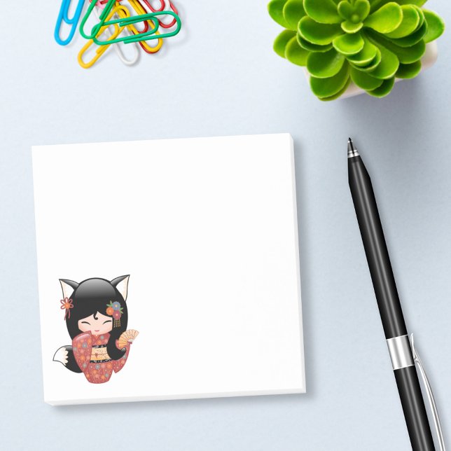 Kitsune Kokeshi Doll - Black Fox Geisha Girl Post-it Block (Skapare uppladdad)
