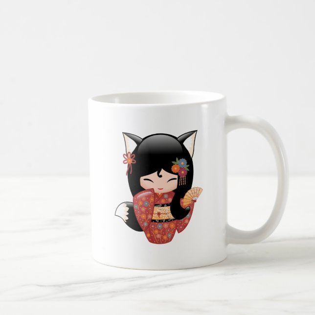 Kitsune Kokeshi Doll - Black Fox Girl Coffee Mugg (Höger)