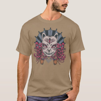 Kitsune Mask Japansk nio Tailed Fo och Blommar T Shirt