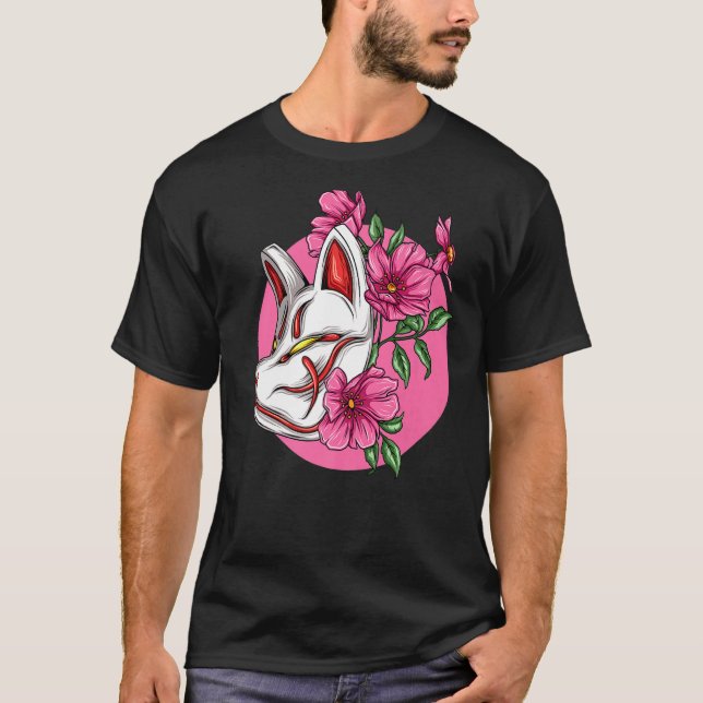 Kitsune Nine Tails Fox Sakura Cherry Blommar Flow T Shirt (Framsida)