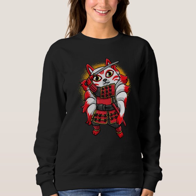 Kitsune Ninja Nine Tails Fox Japanska Samurai Mana T Shirt (Framsida)