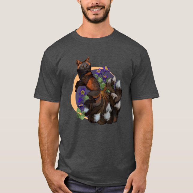 Kitsune och Columbine Flowers T Shirt (Framsida)