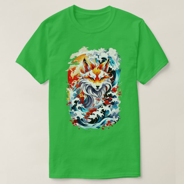 Kitsune räx japansk våg t shirt (Design framsida)