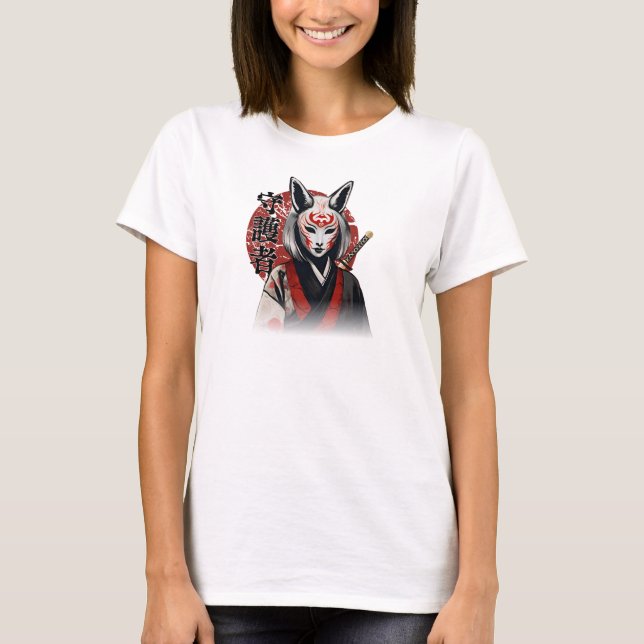 Kitsune Samurai Guardian – Japanese Fox Warrior T Shirt (Framsida)