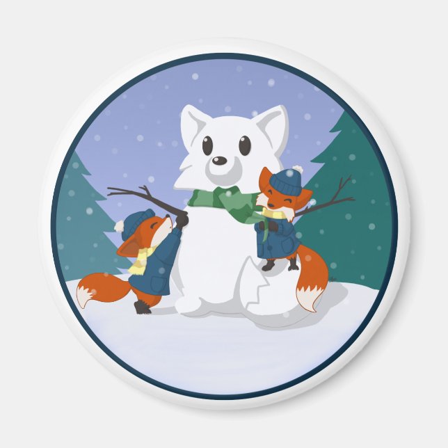 Kitsune Snö Day Magnets Magnet (Framsidan)