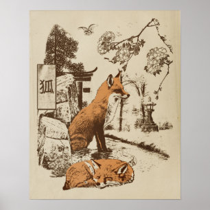 Kitsune - Traditionell japansk streetwear-design Poster