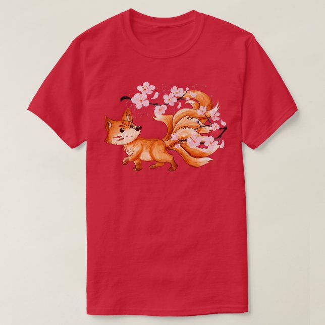 Kitsune Yokai Fox Fantasy Japanese Folklore Cherry T Shirt (Design framsida)