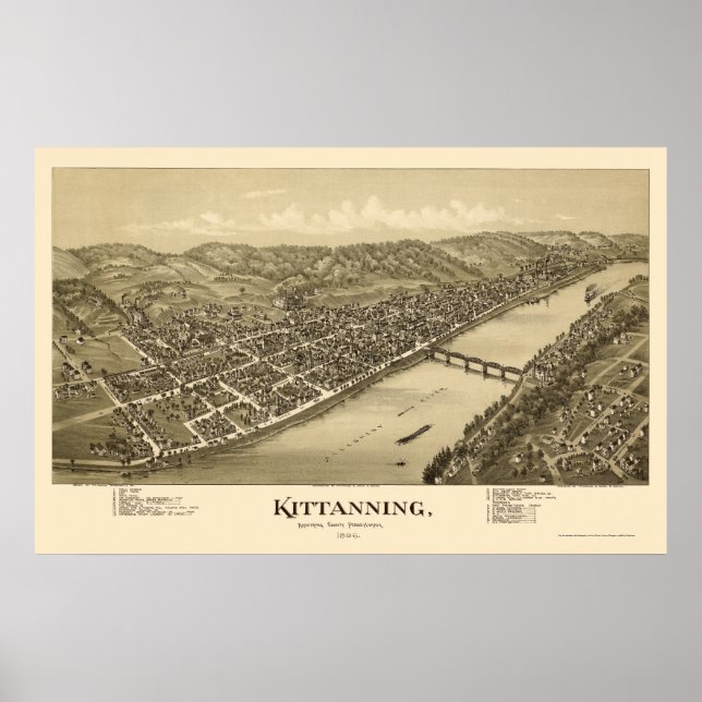 Kittanning, PA Panoramic Karta - 1896 Poster (Framsidan)