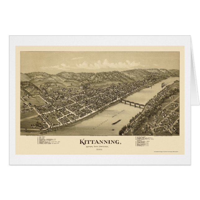 Kittanning panorama- karta för PA - 1896 Hälsningskort (Framsidan Horizontal)