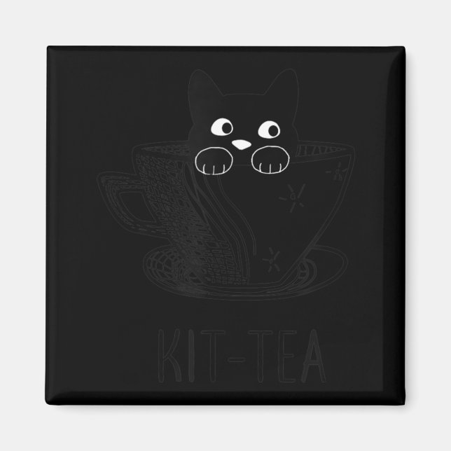 KitTea Cat Lover Cute and Roligt Black Cat Magnet (Framsidan)