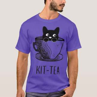 KitTea Cat Lover Cute och Funny Black Cat T Shirt