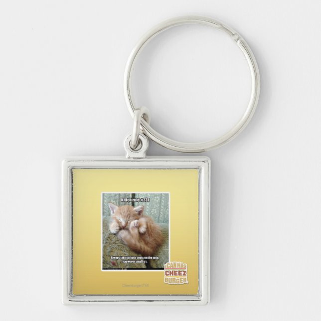 Kitteh härskar #231 fyrkantig silverfärgad nyckelring (Framsidan)