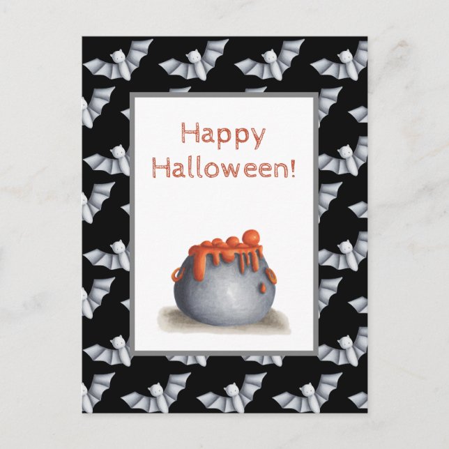 Kittel och fladdermöss God Halloween Vykort (Framsida)
