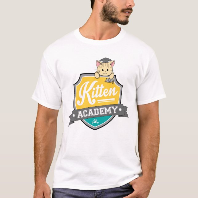 Kitten Academy Vapensköld T-Shirt (Vita) (Framsida)