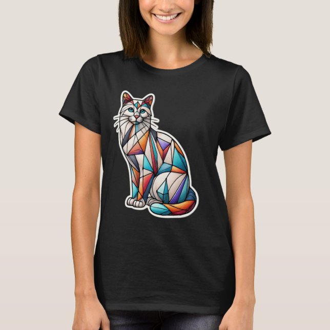 Kitten Älskare Cute Geometry Mosaic Stil A T Shirt (Framsida)