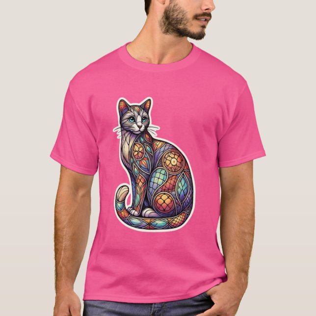Kitten Älskare Cute Geometry Mosaic Stil A T Shirt (Framsida)