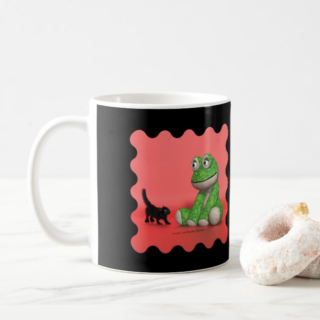 Kitten and plush-frog coffee mug kaffemugg (Med munk)