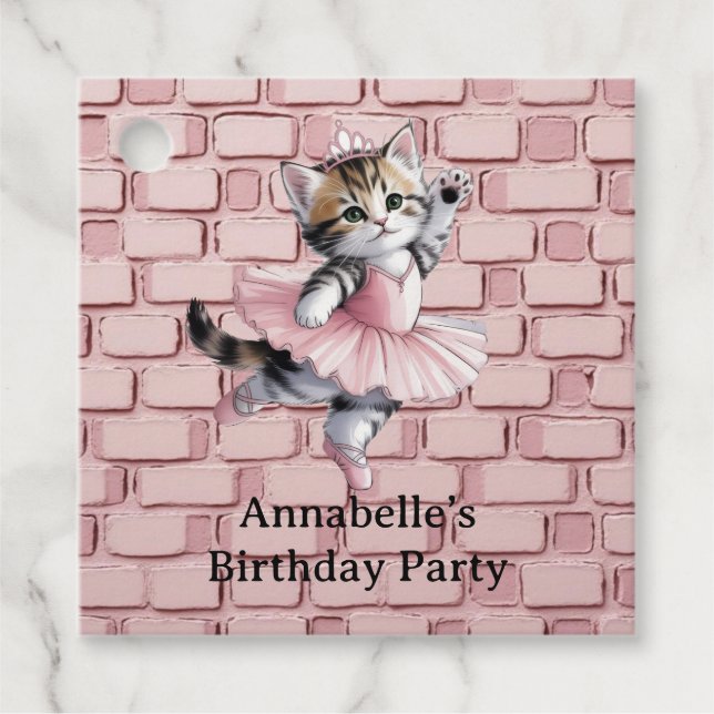 Kitten Ballerina Birthday Party Thank You Gåvor Etiketter (Framsida)