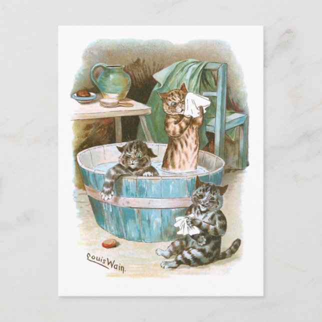 Kitten Bath av Louis Wain Vykort (Framsida)