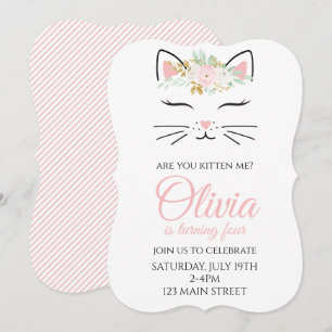 Kitten Birthday Inbjudan med blommigt kattunge ans
